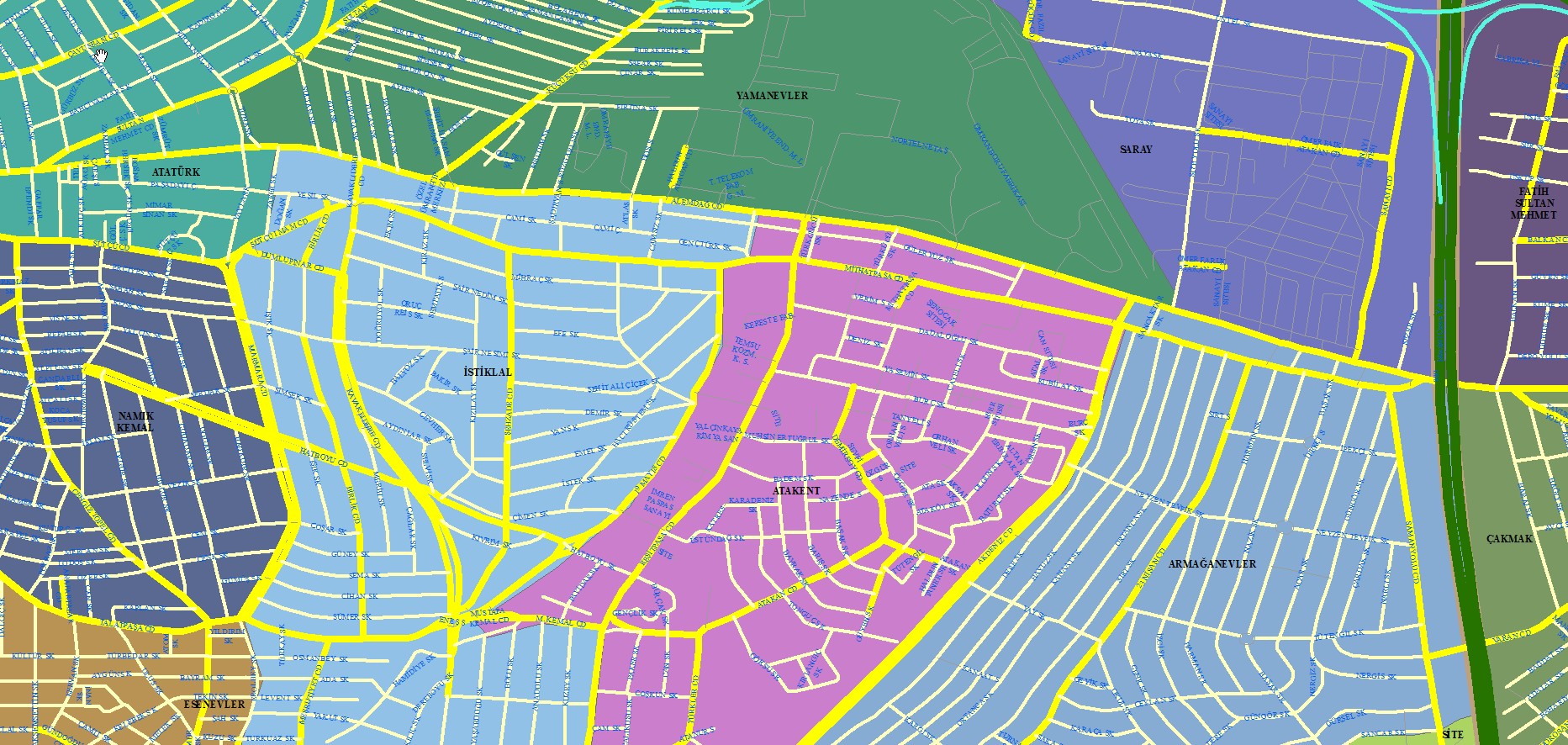 Street coordinate–map–neighborhood ilişkisi